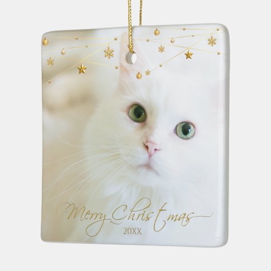 ペットパーソナライズされたフォトゴールデンクリスマススクリプト セラミックオーナメント (左)