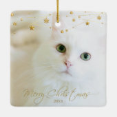 ペットパーソナライズされたフォトゴールデンクリスマススクリプト セラミックオーナメント (裏面)