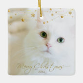 ペットパーソナライズされたフォトゴールデンクリスマススクリプト セラミックオーナメント (正面)