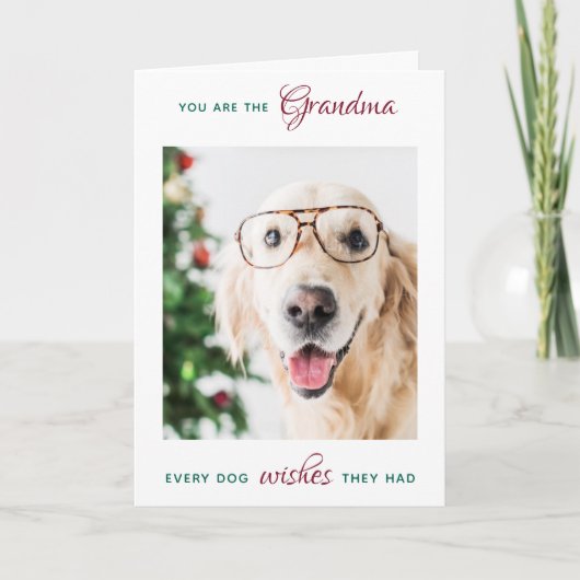 ペットパーソナライズされたフォトドッグおばあちゃんメリークリスマス シーズンカード (正面)