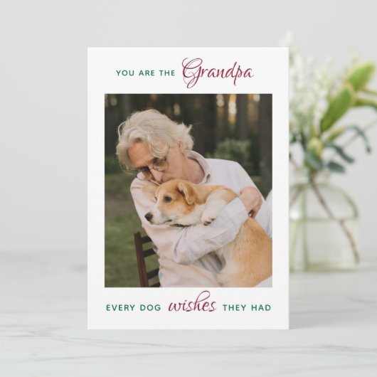 ペットパーソナライズされたフォトドッググランドパメリークリスマス シーズンカード (スタンド正面)