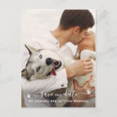 ペットパーソナライズされたフォトドッグ結婚式の日付を保存 案内ポストカード (正面)