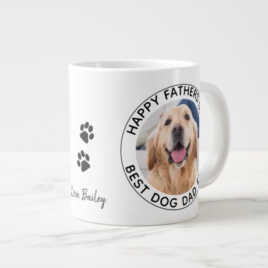 ペットパーソナライズされたフォトハッピー父の日犬パパ ジャンボコーヒーマグカップ (正面右)
