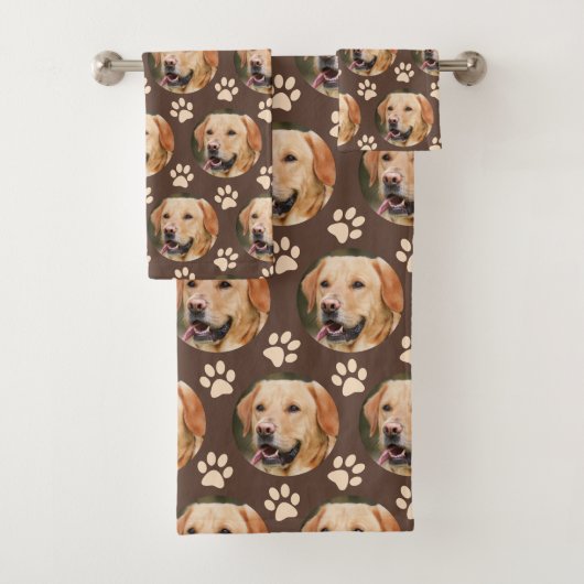 ペットパーソナライズされたフォトパターンドッグブラウン バスタオルセット (インサイチュ)