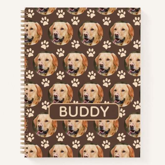 ペットパーソナライズされたフォトパターン犬の名前スパイラル ノートブック (正面)