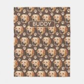 ペットパーソナライズされたフォトパターン犬の名前ブラウン フリースブランケット (正面)