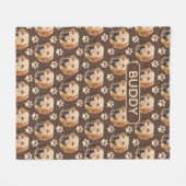 ペットパーソナライズされたフォトパターン犬の名前ブラウン フリースブランケット (正面(横))