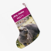 ペットパーソナライズされたフォトモノグラム名ピンク スモールクリスマスストッキング (裏面 (吊り時))