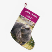 ペットパーソナライズされたフォトモノグラム名ピンク スモールクリスマスストッキング (正面 (吊り時))