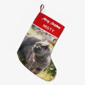 ペットパーソナライズされたフォトモノグラム名レッド スモールクリスマスストッキング (正面 (吊り時))