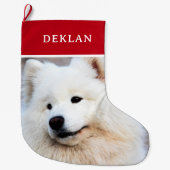 ペットパーソナライズされたフォトレッド ラージクリスマスストッキング (正面)