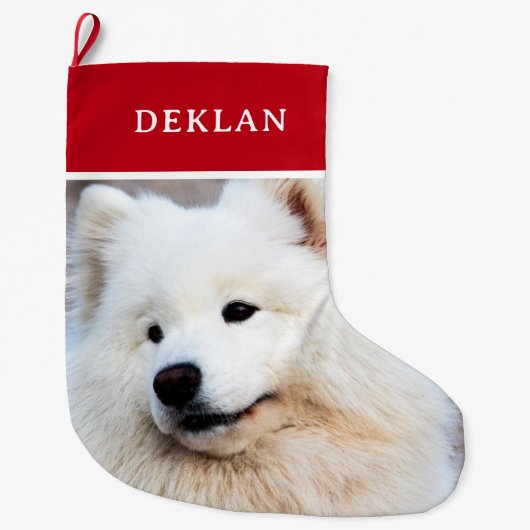 ペットパーソナライズされたフォトレッド ラージクリスマスストッキング (正面)