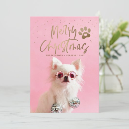 ペットパーソナライズされたフルフォトクリスマスホリデー シーズンカード (スタンド正面)