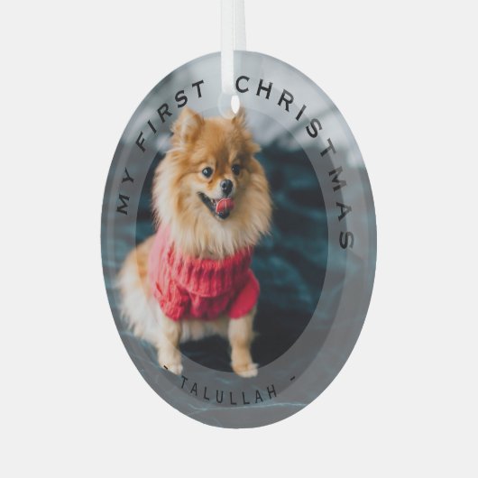 ペットパーソナライズされたマイ初めてのクリスマスフォトグラス ガラスオーナメント (正面左)