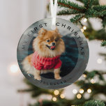 ペットパーソナライズされたマイ初めてのクリスマスフォトグラス ガラスオーナメント<br><div class="desc">この写真とクリスマスの飾り付けモダンでペットの1stクリスマスを記念する。文字は「私の初めてのクリスマス」とペットの名前。素晴らしい記念ギフトを作る。</div>