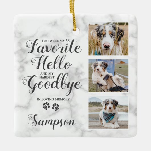 ペットパーソナライズされたメモリアルコラージペットロス セラミックオーナメント (正面)