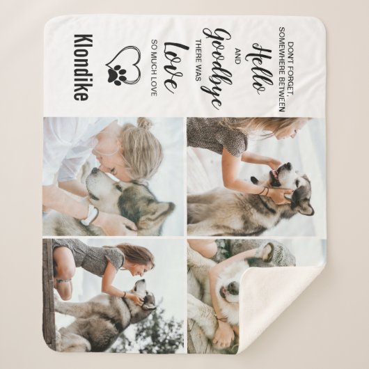 ペットパーソナライズされたメモリアルドッグ4写真コラージュ シェルパブランケット (正面)