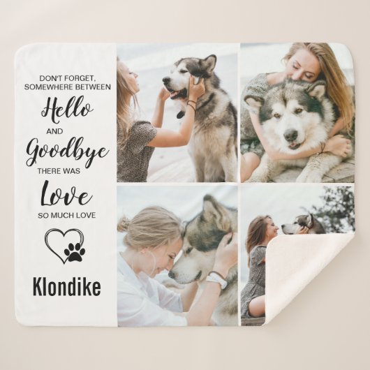 ペットパーソナライズされたメモリアルドッグ4写真コラージュ シェルパブランケット (正面(横))