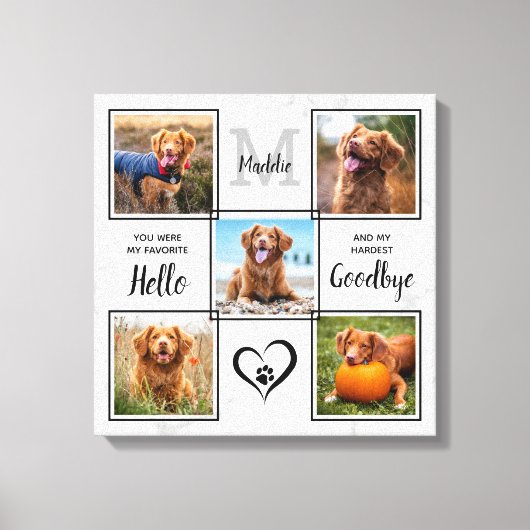ペットパーソナライズされたメモリアル記念5フォトコラージュ キャンバスプリント (正面)