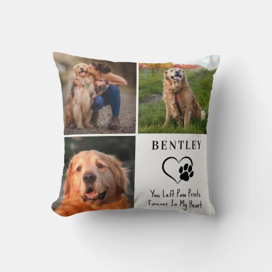 ペットパーソナライズされたメモリアル3枚ポープリントドッグ クッション (正面)