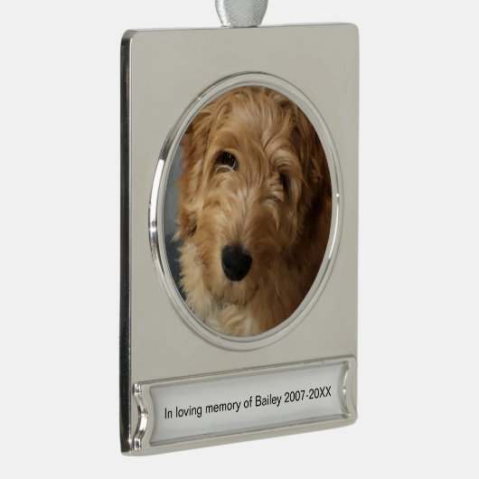 ペットパーソナライズされたメモリカスタムーの写真の名前と文字 シルバープレートバナーオーナメント (右)
