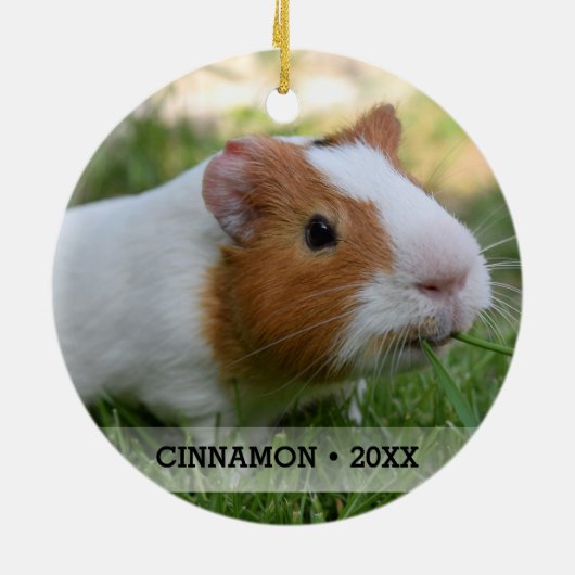 ペットパーソナライズされたモルモット写真クリスマスツリー セラミックオーナメント (裏面)