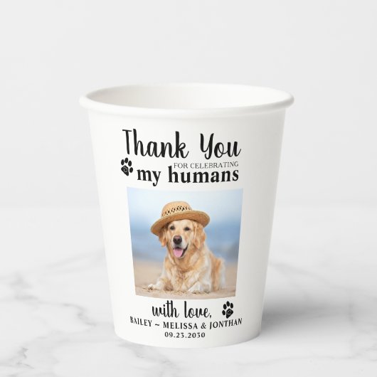 ペットパーソナライズされた写真感謝結婚犬 紙コップ (正面)