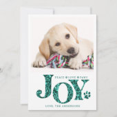 ペットパーソナライズされた写真JOYティール(緑がかった色)ポープリントドッグ シーズンカード (正面)