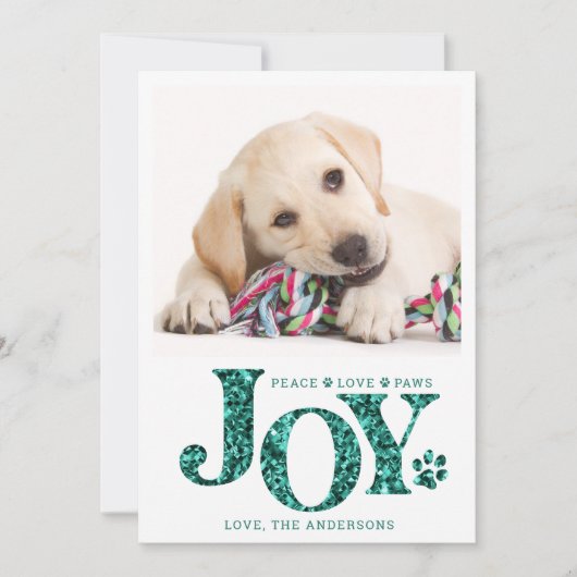 ペットパーソナライズされた写真JOYティール(緑がかった色)ポープリントドッグ シーズンカード (正面)