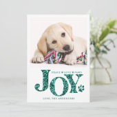 ペットパーソナライズされた写真JOYティール(緑がかった色)ポープリントドッグ シーズンカード (スタンド正面)