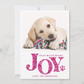 ペットパーソナライズされた写真JOYピンクの前足プリントドッグ シーズンカード (正面)