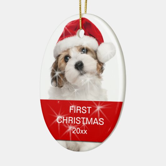 ペットパーソナライズされた初めてのクリスマス写真 セラミックオーナメント (左)