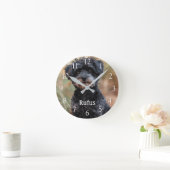 ペットパーソナライズされた名写真の大きな白い数字 ラウンド壁時計 (ホーム)