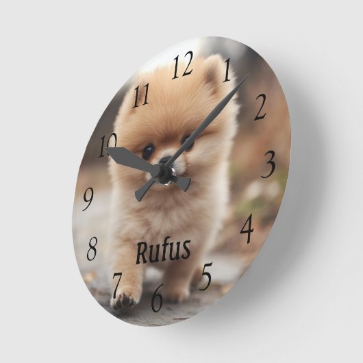 ペットパーソナライズされた名写真大きな黒い数字 ラウンド壁時計 (傾斜)