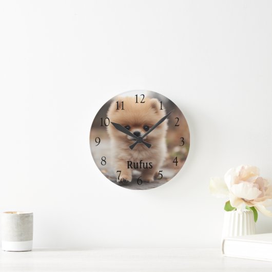 ペットパーソナライズされた名写真大きな黒い数字 ラウンド壁時計 (ホーム)