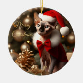 ペットパーソナライズされた名写真Sphynx猫クリスマス セラミックオーナメント (正面)