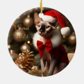 ペットパーソナライズされた名写真Sphynx猫クリスマス セラミックオーナメント (裏面)