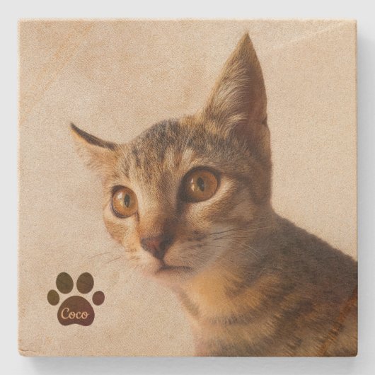 ペットパーソナライズされた子猫ねこ犬写真テンプレート ストーンコースター (正面)