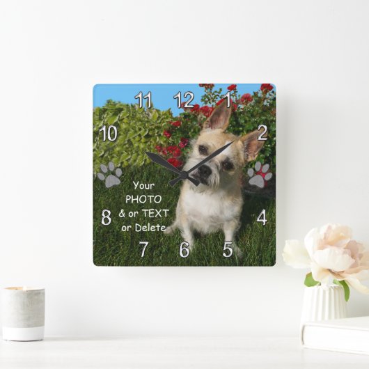 ペットパーソナライズされた愛好家のためのフォトペットギフトアイディア スクエア壁時計 (ホーム)