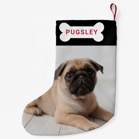 ペットパーソナライズされた犬の骨の写真 スモールクリスマスストッキング (裏面)