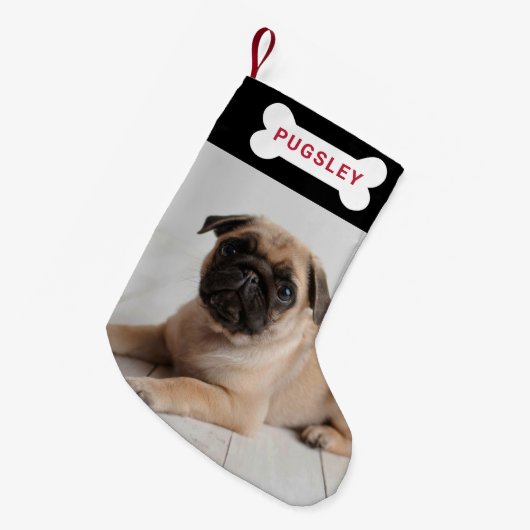ペットパーソナライズされた犬の骨の写真 スモールクリスマスストッキング (正面 (吊り時))