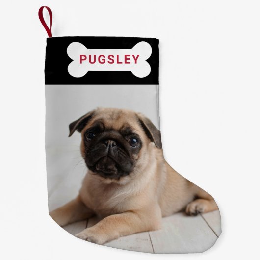ペットパーソナライズされた犬の骨の写真 スモールクリスマスストッキング (正面)