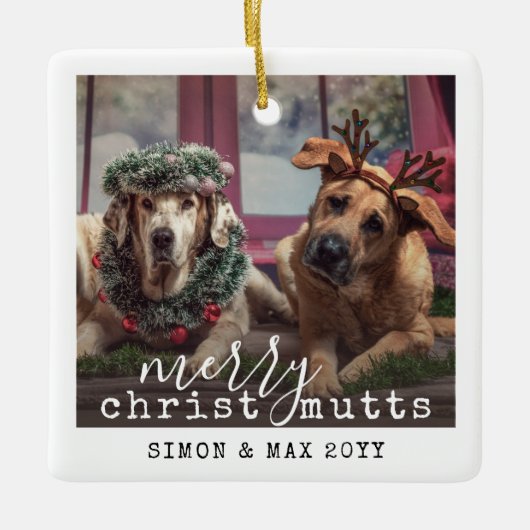 ペットパーソナライズされた犬フォトクリスマおもしろいスセラミ セラミックオーナメント (正面)