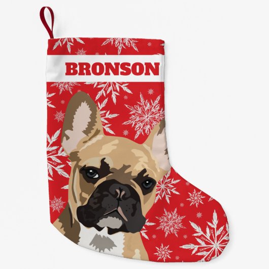ペットパーソナライズされた犬 | Fawn フランスの Bulldog Gift スモールクリスマスストッキング (正面)