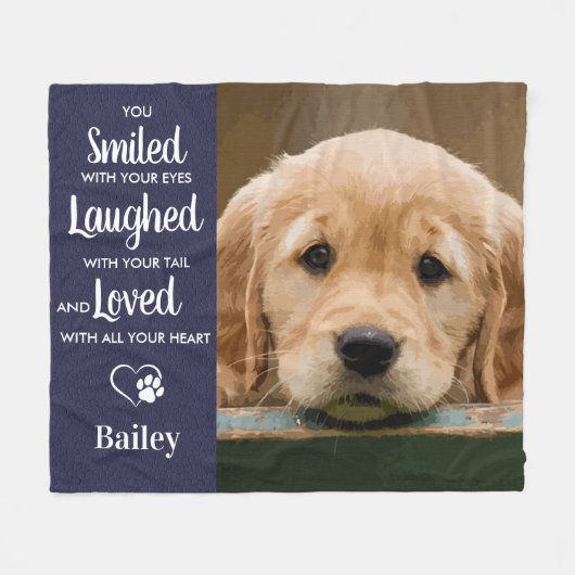 ペットパーソナライズされた記念モダン犬写真 フリースブランケット (正面(横))