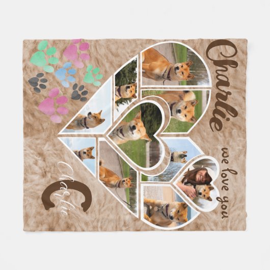 ペットパーソナライズされた記念撮影引用文 フリースブランケット (正面(横))
