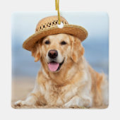 ペットパーソナライズされた記念犬の記念写真 セラミックオーナメント (正面)