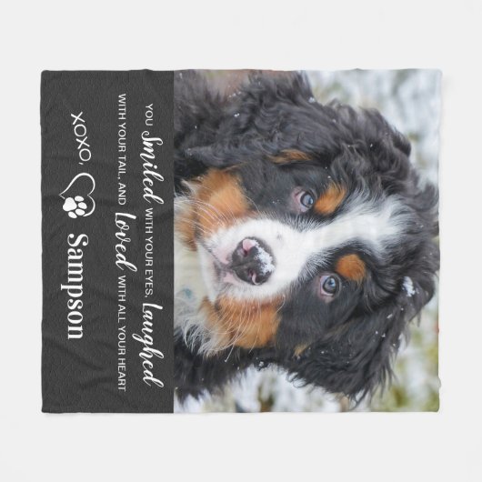 ペットパーソナライズされた記念遺跡犬の写真 フリースブランケット (正面(横))