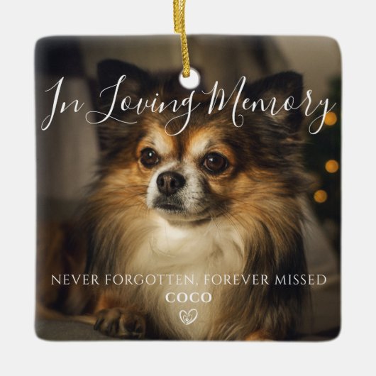 ペットパーソナライズされた追悼の犬の写真 セラミックオーナメント (正面)