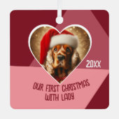 ペットパーソナライズされた養子縁組フォトドッグ初クリスマス メタルオーナメント (正面)